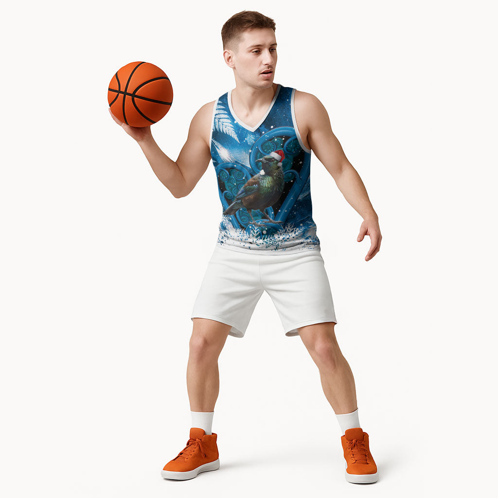Tui Bird New Zealand Christmas In July Basketball Jersey NZ Aroha Koru Fern Marble Vibes LT14 - Polynesian Pride