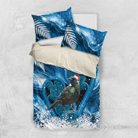 Tui Bird New Zealand Christmas In July Bedding Set NZ Aroha Koru Fern Marble Vibes LT14 US Twin 172cm x 218cm Blue - Polynesian Pride