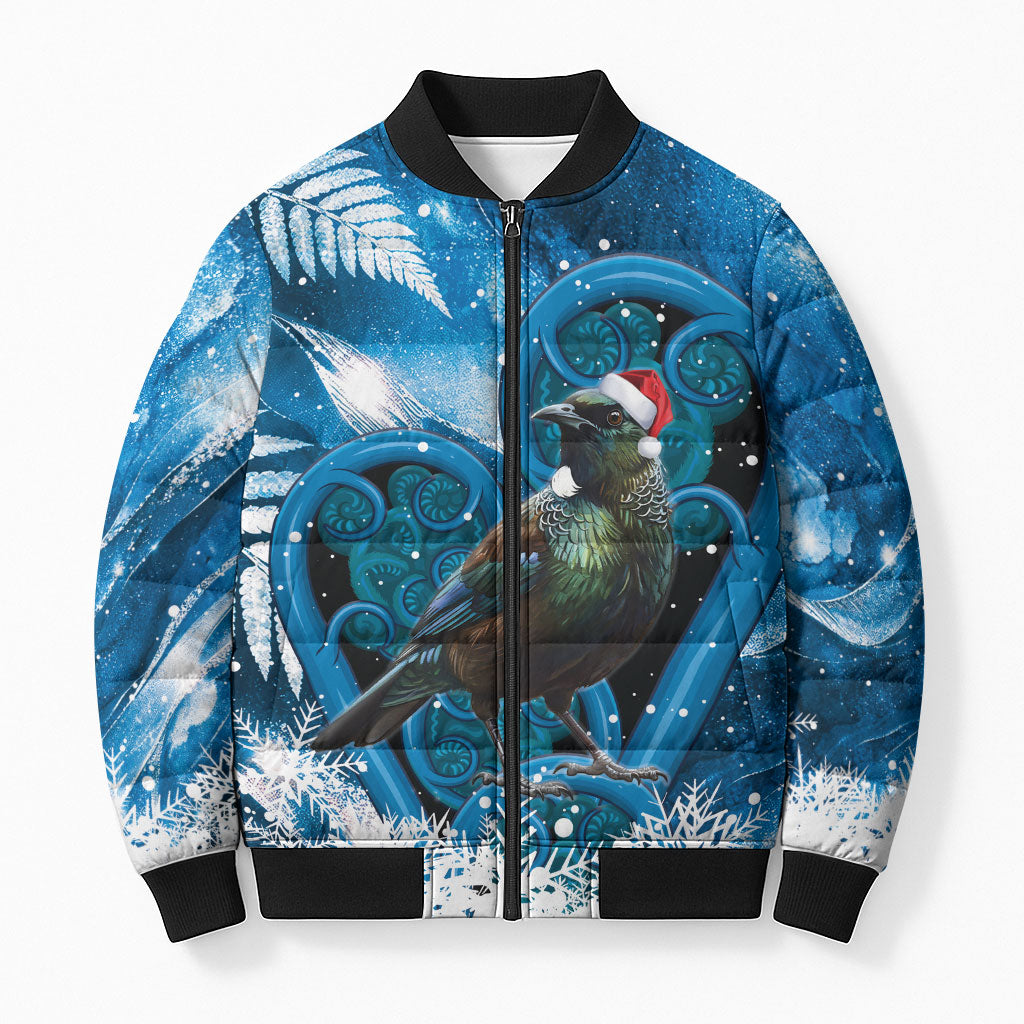 Tui Bird New Zealand Christmas In July Bomber Puffer Jacket NZ Aroha Koru Fern Marble Vibes