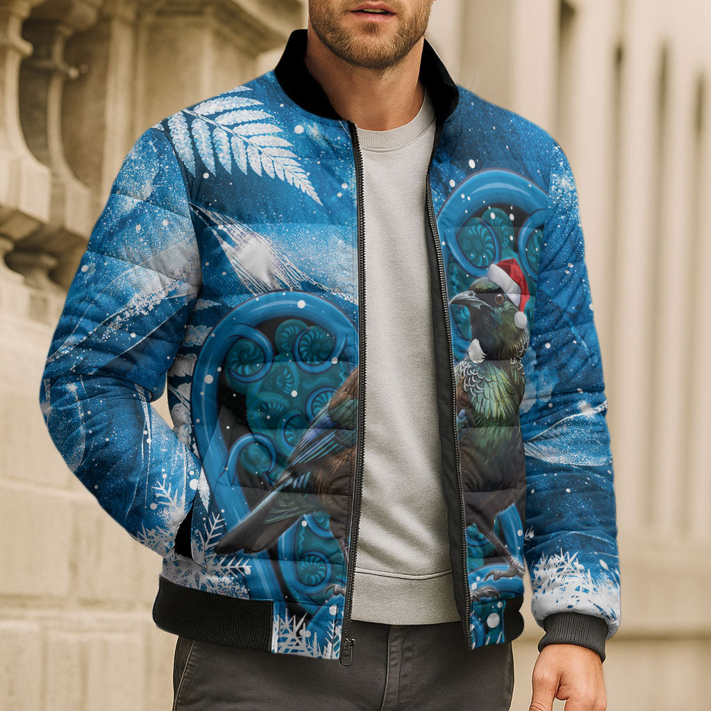 Tui Bird New Zealand Christmas In July Bomber Puffer Jacket NZ Aroha Koru Fern Marble Vibes LT14 - Polynesian Pride