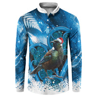 Tui Bird New Zealand Christmas In July Button Sweatshirt NZ Aroha Koru Fern Marble Vibes LT14 Blue - Polynesian Pride