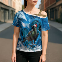 Tui Bird New Zealand Christmas In July Cross Shoulder Shirt NZ Aroha Koru Fern Marble Vibes LT14 - Polynesian Pride