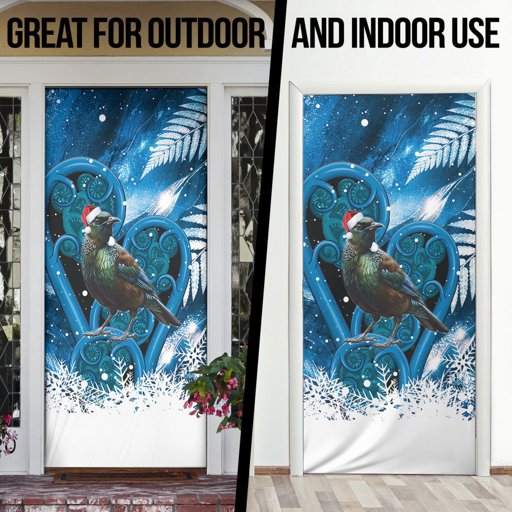 Tui Bird New Zealand Christmas In July Door Cover NZ Aroha Koru Fern Marble Vibes LT14 - Polynesian Pride