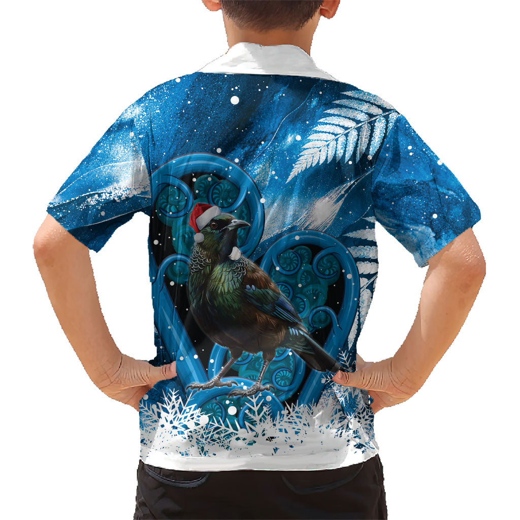 Tui Bird New Zealand Christmas In July Family Matching Off Shoulder Short Dress and Hawaiian Shirt NZ Aroha Koru Fern Marble Vibes LT14 - Polynesian Pride