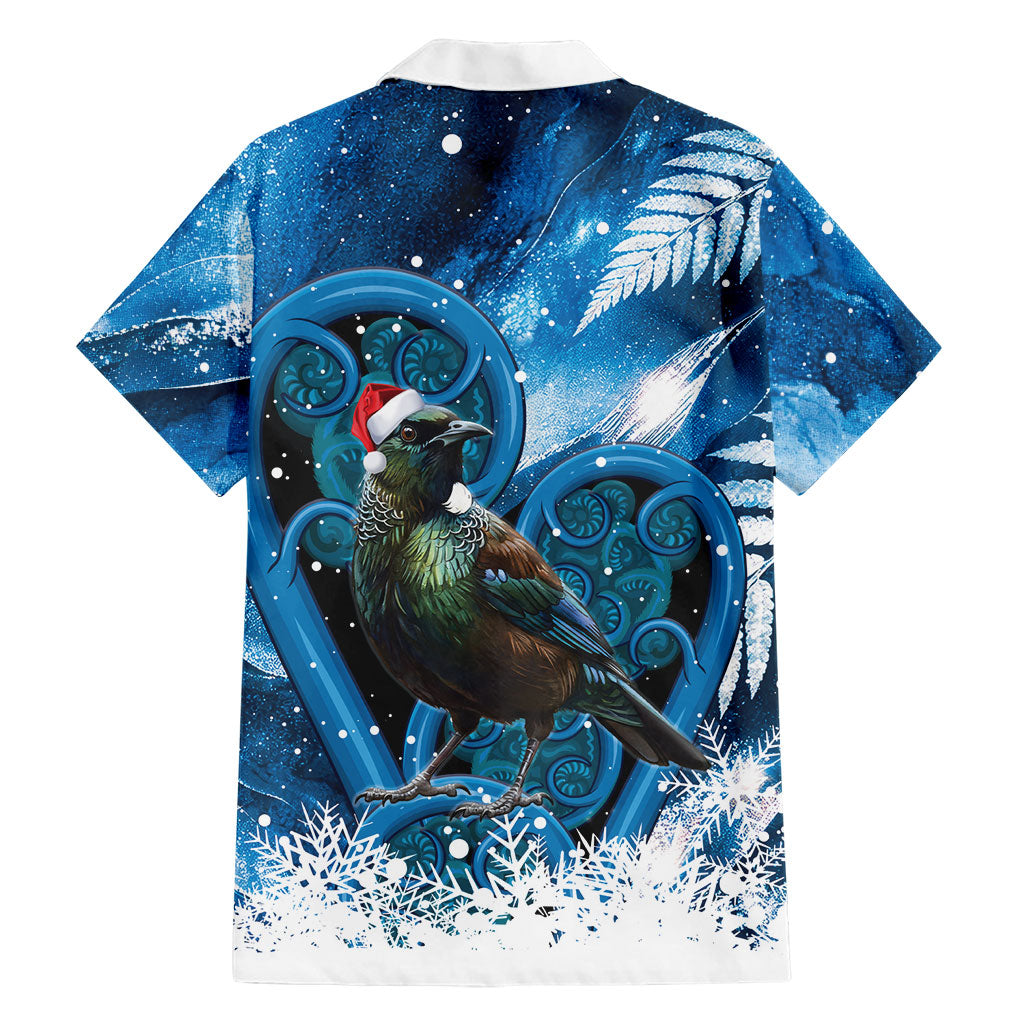 Tui Bird New Zealand Christmas In July Family Matching Off Shoulder Short Dress and Hawaiian Shirt NZ Aroha Koru Fern Marble Vibes LT14 - Polynesian Pride