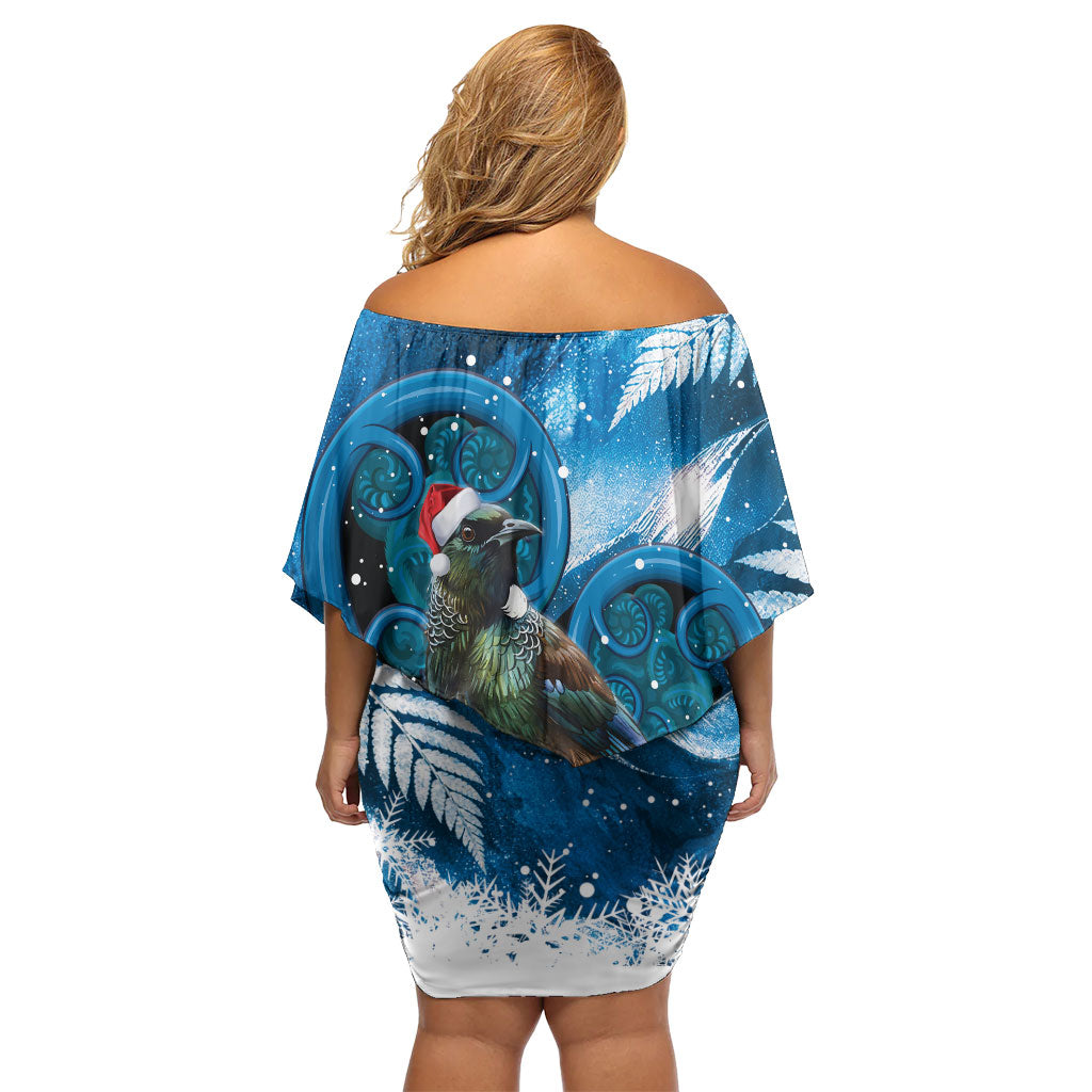 Tui Bird New Zealand Christmas In July Family Matching Off Shoulder Short Dress and Hawaiian Shirt NZ Aroha Koru Fern Marble Vibes LT14 - Polynesian Pride