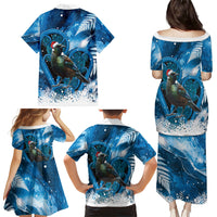 Tui Bird New Zealand Christmas In July Family Matching Puletasi and Hawaiian Shirt NZ Aroha Koru Fern Marble Vibes LT14 - Polynesian Pride