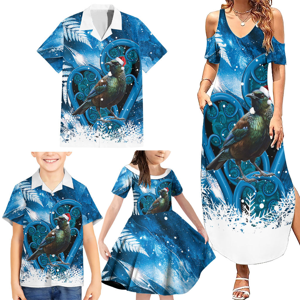 Tui Bird New Zealand Christmas In July Family Matching Summer Maxi Dress and Hawaiian Shirt NZ Aroha Koru Fern Marble Vibes LT14 - Polynesian Pride