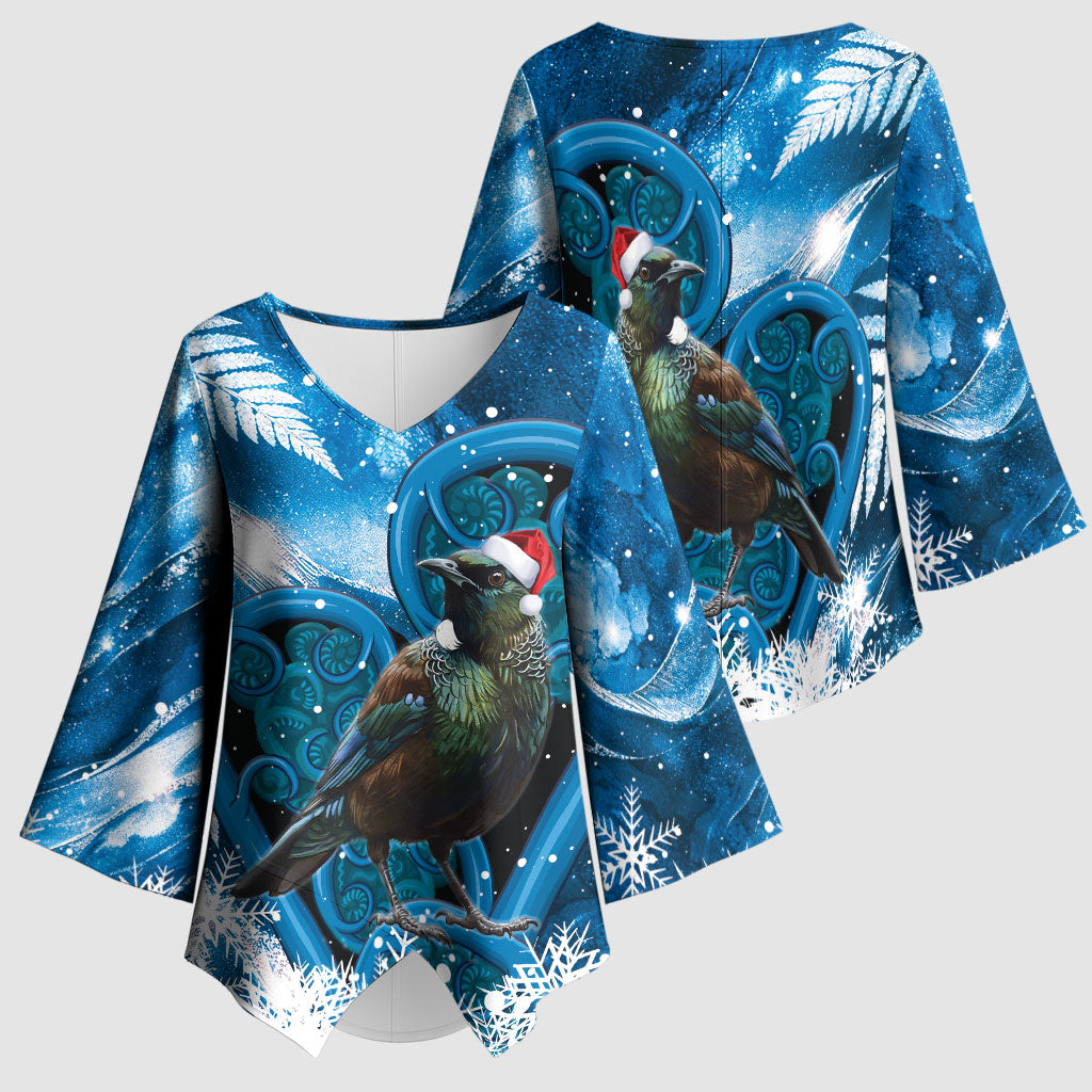 Tui Bird New Zealand Christmas In July Kimono Sleeve Blouse NZ Aroha Koru Fern Marble Vibes LT14 - Polynesian Pride