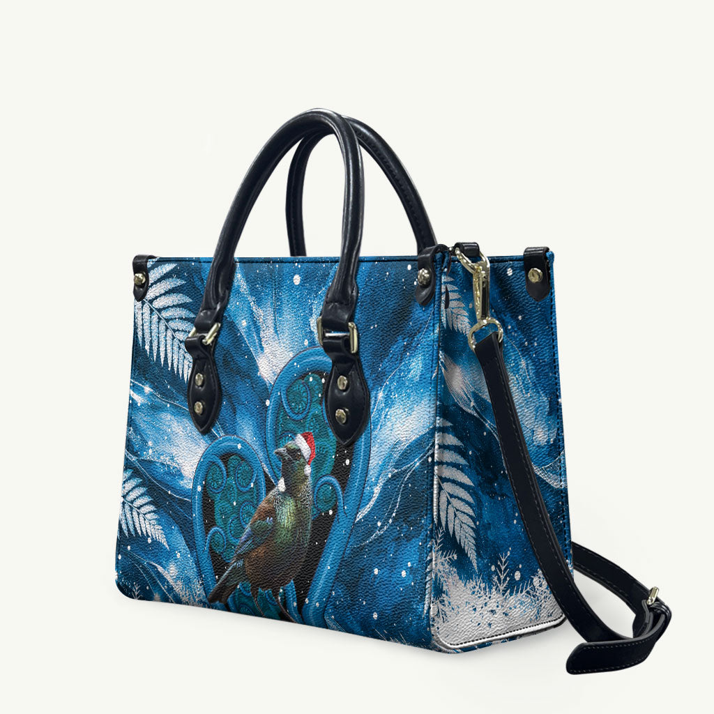 Tui Bird New Zealand Christmas In July Leather Bag NZ Aroha Koru Fern Marble Vibes LT14 Blue - Polynesian Pride