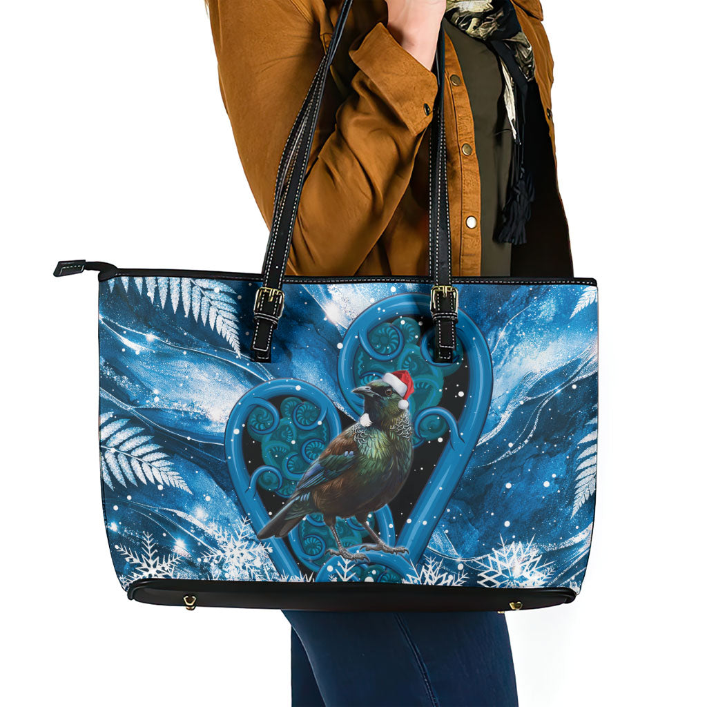 Tui Bird New Zealand Christmas In July Leather Tote Bag NZ Aroha Koru Fern Marble Vibes LT14 - Polynesian Pride