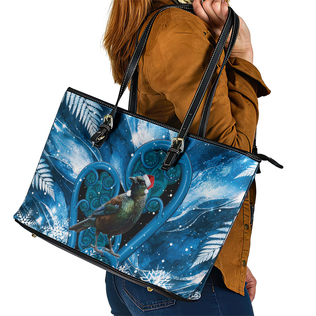 Tui Bird New Zealand Christmas In July Leather Tote Bag NZ Aroha Koru Fern Marble Vibes LT14 - Polynesian Pride