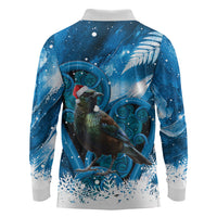 Tui Bird New Zealand Christmas In July Long Sleeve Polo Shirt NZ Aroha Koru Fern Marble Vibes LT14 - Polynesian Pride