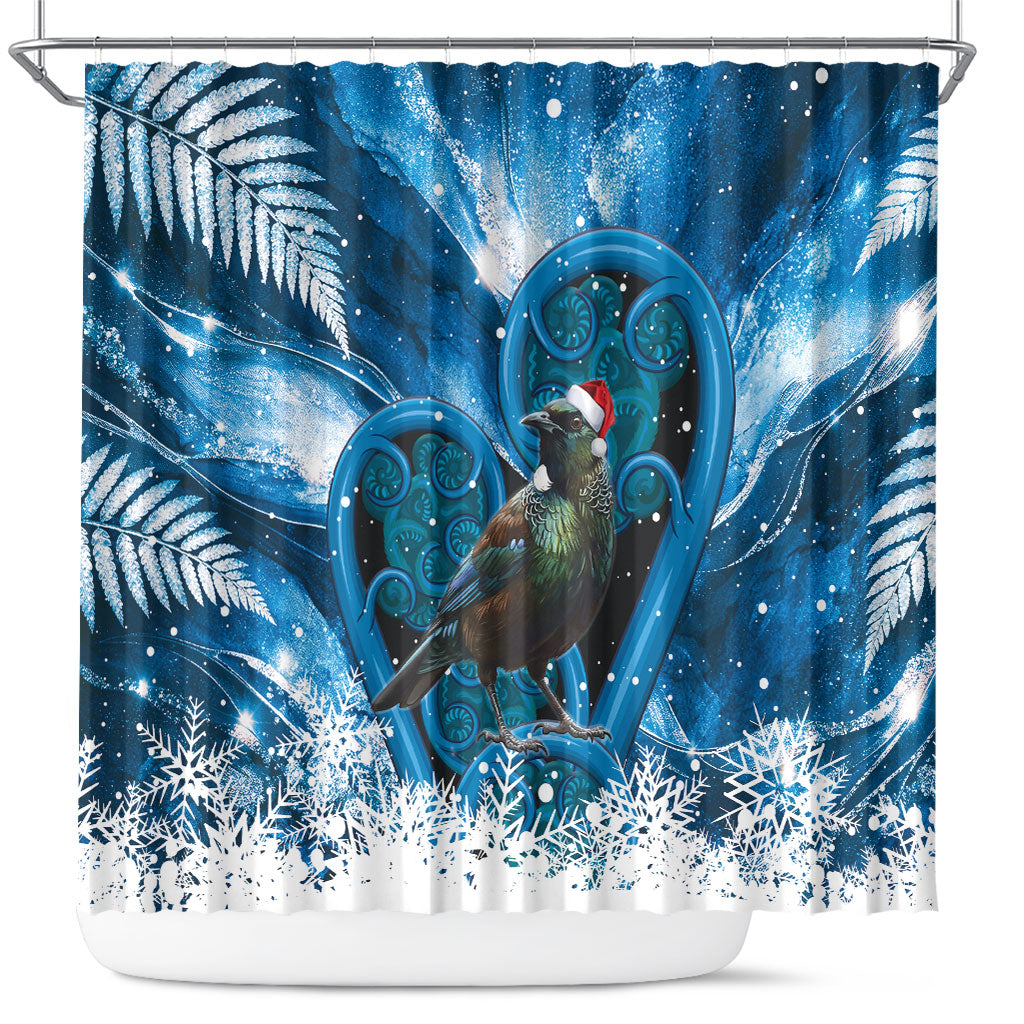 Tui Bird New Zealand Christmas In July Shower Curtain NZ Aroha Koru Fern Marble Vibes
