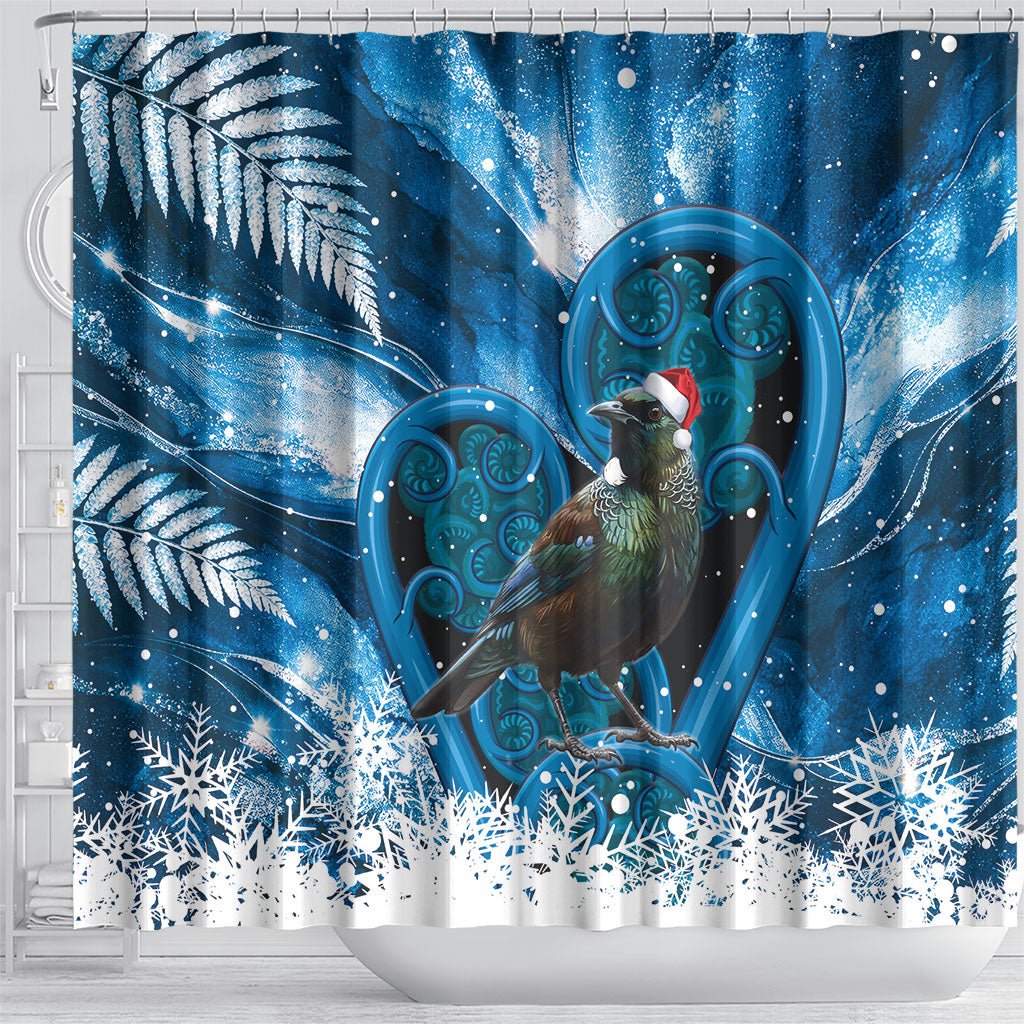 Tui Bird New Zealand Christmas In July Shower Curtain NZ Aroha Koru Fern Marble Vibes LT14 - Polynesian Pride