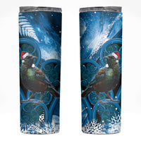 Tui Bird New Zealand Christmas In July Skinny Tumbler NZ Aroha Koru Fern Marble Vibes LT14 Blue - Polynesian Pride