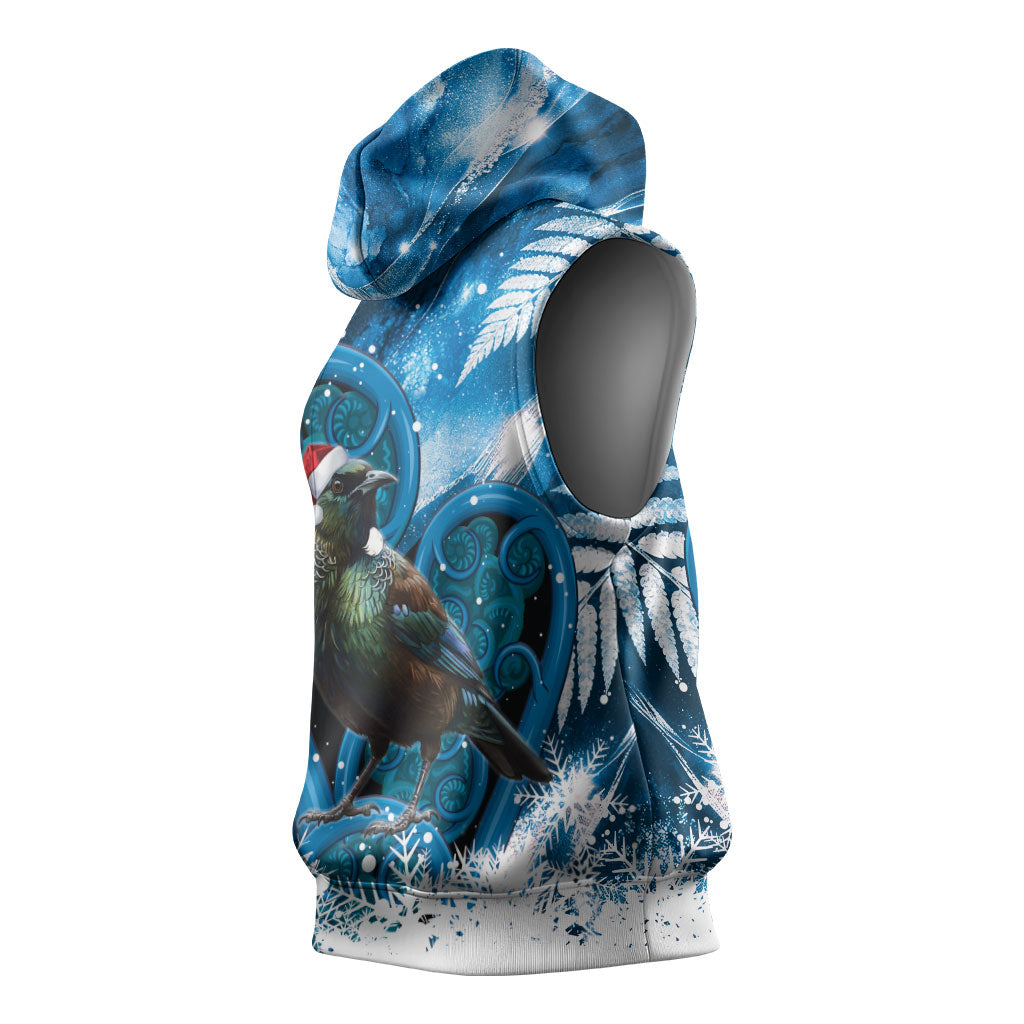 Tui Bird New Zealand Christmas In July Sleeveless Hoodie NZ Aroha Koru Fern Marble Vibes LT14 - Polynesian Pride
