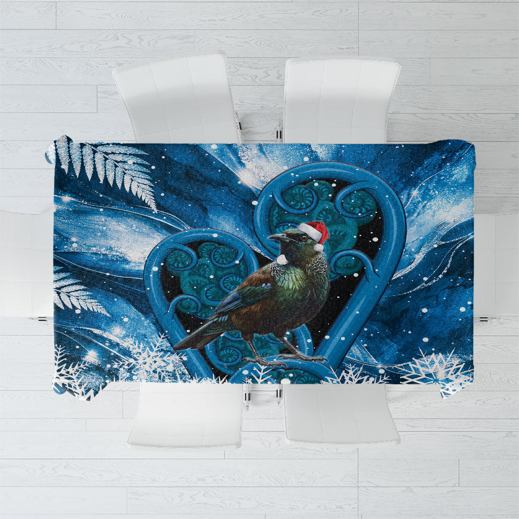 Tui Bird New Zealand Christmas In July Tablecloth NZ Aroha Koru Fern Marble Vibes LT14 Blue - Polynesian Pride