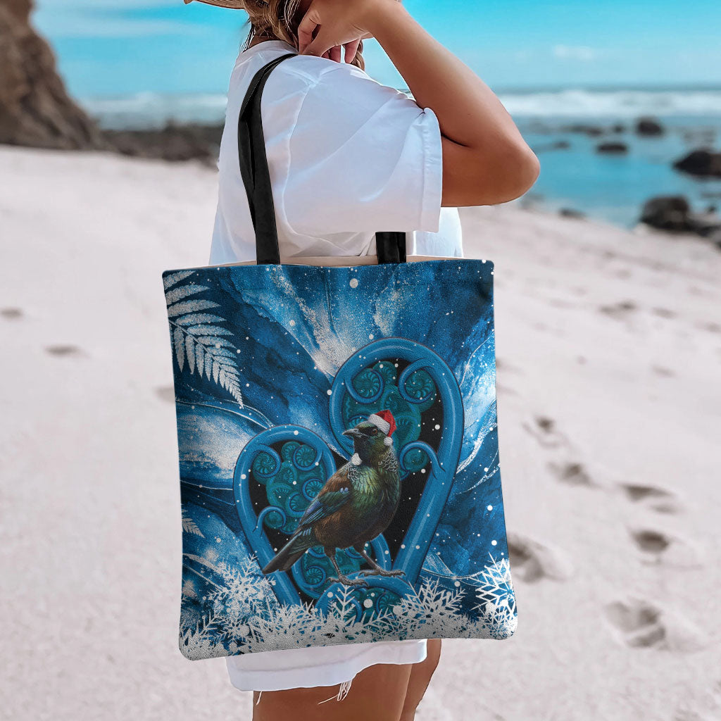 Tui Bird New Zealand Christmas In July Tote Bag NZ Aroha Koru Fern Marble Vibes LT14 - Polynesian Pride