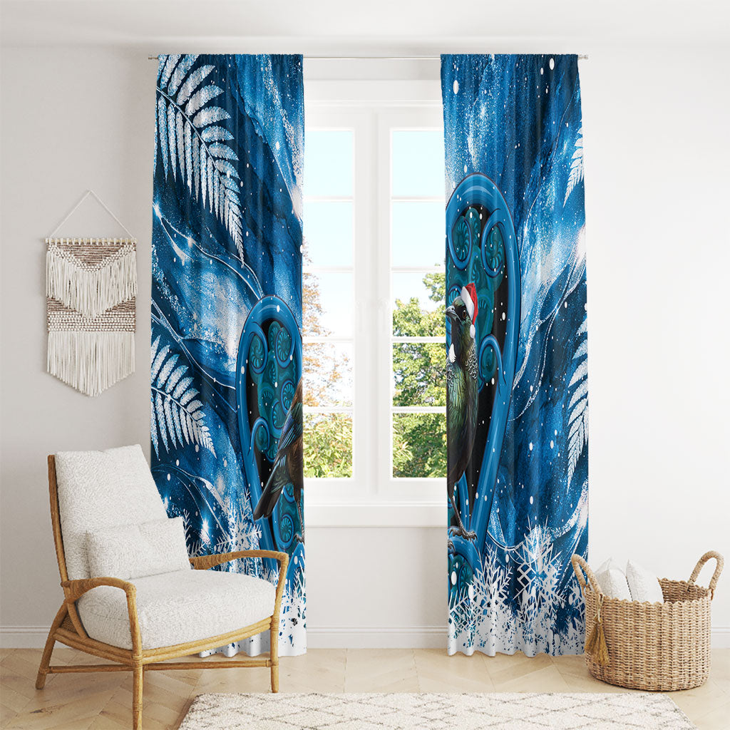 Tui Bird New Zealand Christmas In July Window Curtain NZ Aroha Koru Fern Marble Vibes