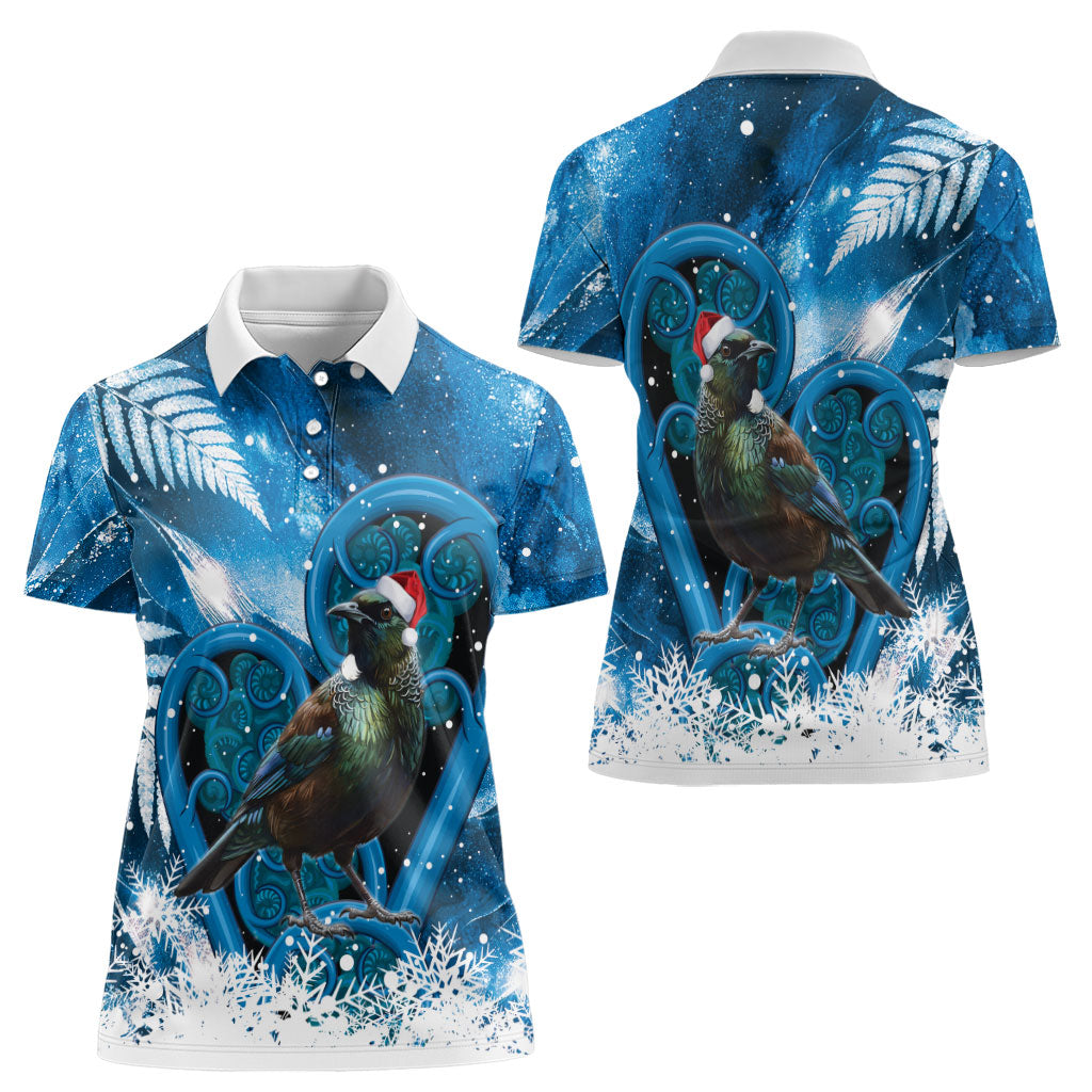 Tui Bird New Zealand Christmas In July Women Polo Shirt NZ Aroha Koru Fern Marble Vibes LT14 - Polynesian Pride