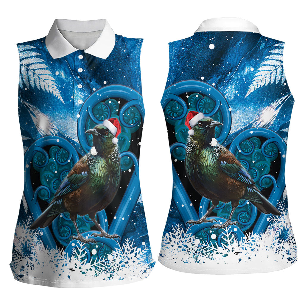 Tui Bird New Zealand Christmas In July Women Sleeveless Polo Shirt NZ Aroha Koru Fern Marble Vibes LT14 - Polynesian Pride