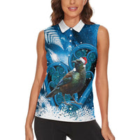 Tui Bird New Zealand Christmas In July Women Sleeveless Polo Shirt NZ Aroha Koru Fern Marble Vibes LT14 - Polynesian Pride