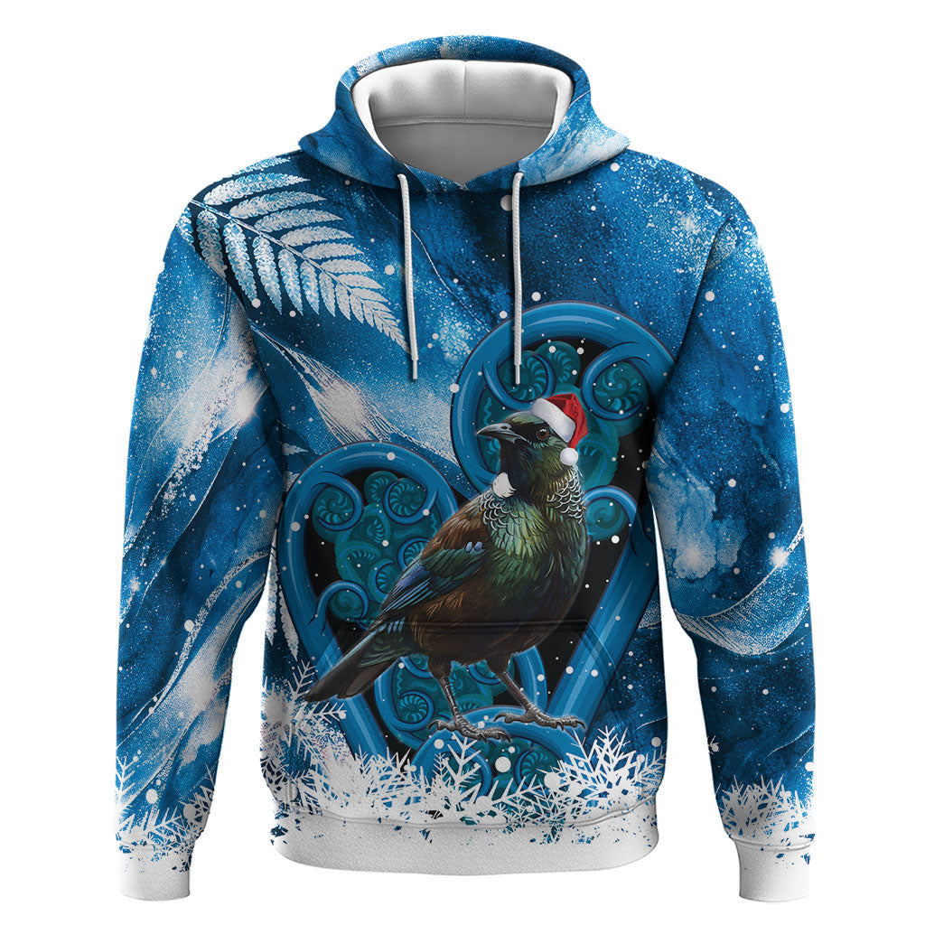 Tui Bird New Zealand Christmas In July Zip Hoodie NZ Aroha Koru Fern Marble Vibes LT14 Pullover Hoodie Blue - Polynesian Pride