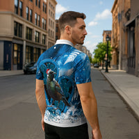 Tui Bird New Zealand Christmas In July Zipper Polo Shirt NZ Aroha Koru Fern Marble Vibes LT14 - Polynesian Pride