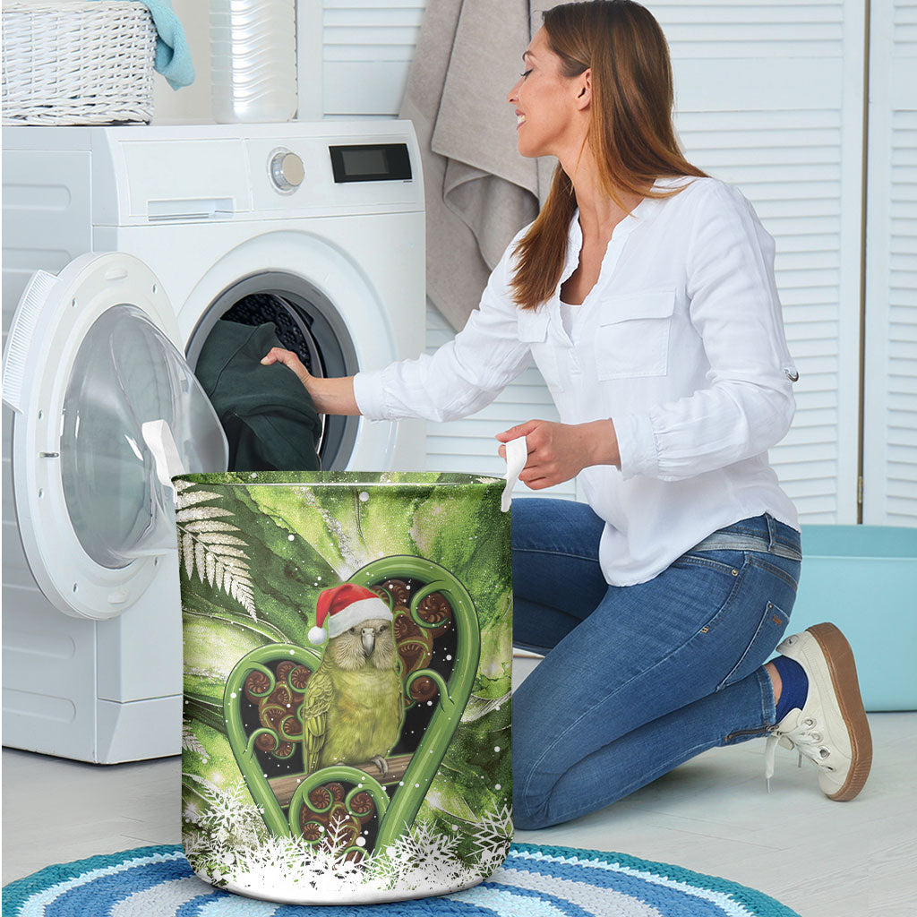 Kakapo New Zealand Christmas In July Laundry Basket NZ Aroha Koru Fern Marble Vibes