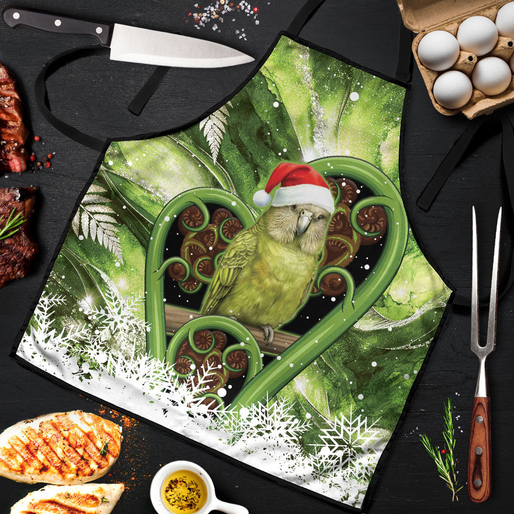 Kakapo New Zealand Christmas In July Apron NZ Aroha Koru Fern Marble Vibes
