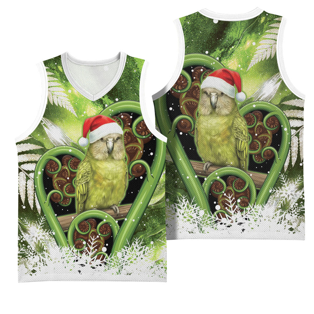 Kakapo New Zealand Christmas In July Basketball Jersey NZ Aroha Koru Fern Marble Vibes LT14 - Polynesian Pride