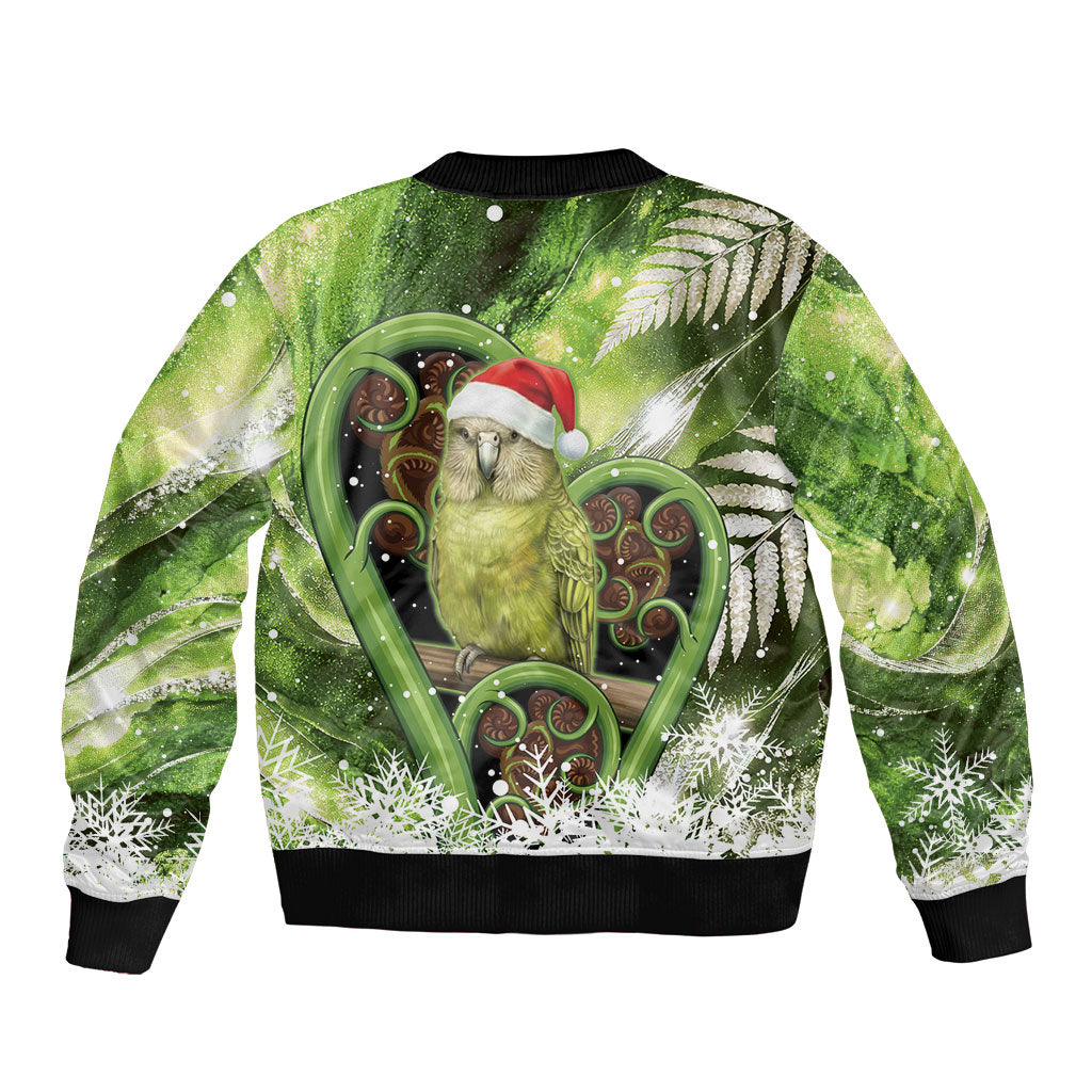 Kakapo New Zealand Christmas In July Bomber Jacket NZ Aroha Koru Fern Marble Vibes LT14 - Polynesian Pride