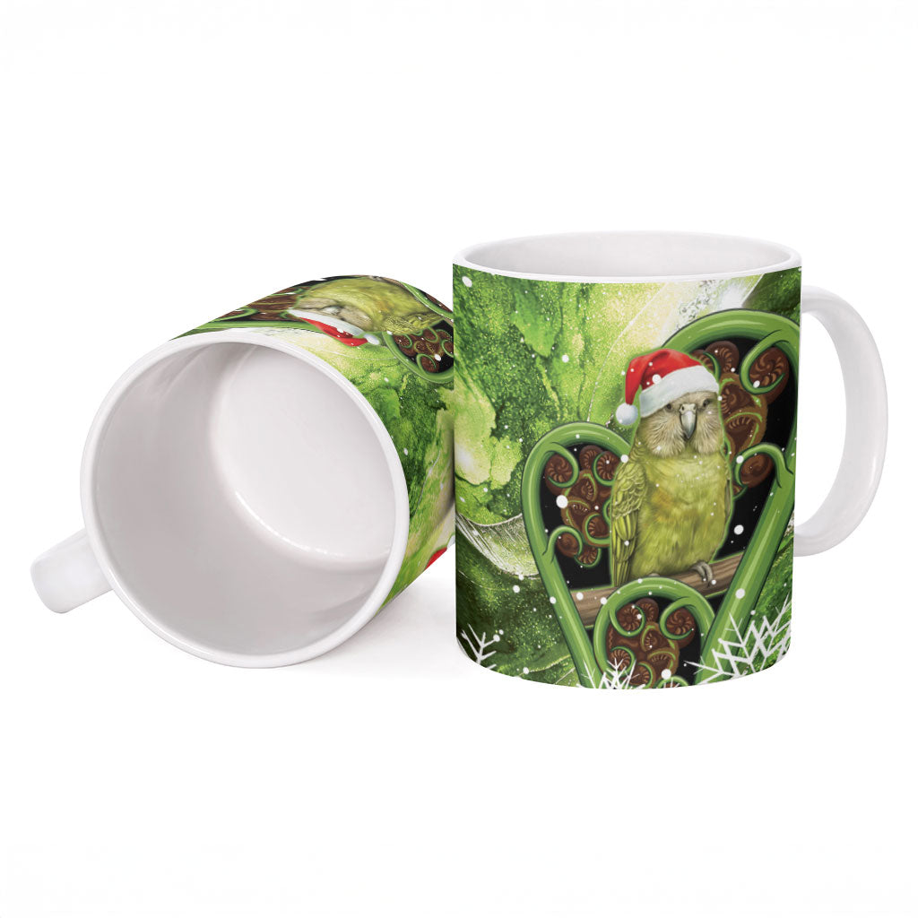 Kakapo New Zealand Christmas In July Ceramic Mug NZ Aroha Koru Fern Marble Vibes