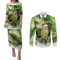 Kakapo New Zealand Christmas In July Couples Matching Puletasi and Long Sleeve Button Shirt NZ Aroha Koru Fern Marble Vibes LT14 Green - Polynesian Pride