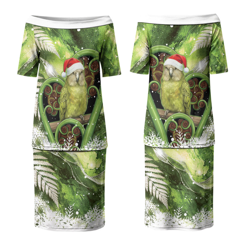 Kakapo New Zealand Christmas In July Couples Matching Puletasi and Long Sleeve Button Shirt NZ Aroha Koru Fern Marble Vibes LT14 - Polynesian Pride