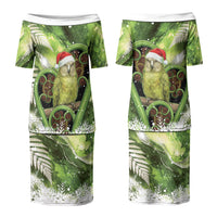 Kakapo New Zealand Christmas In July Couples Matching Puletasi and Long Sleeve Button Shirt NZ Aroha Koru Fern Marble Vibes LT14 - Polynesian Pride