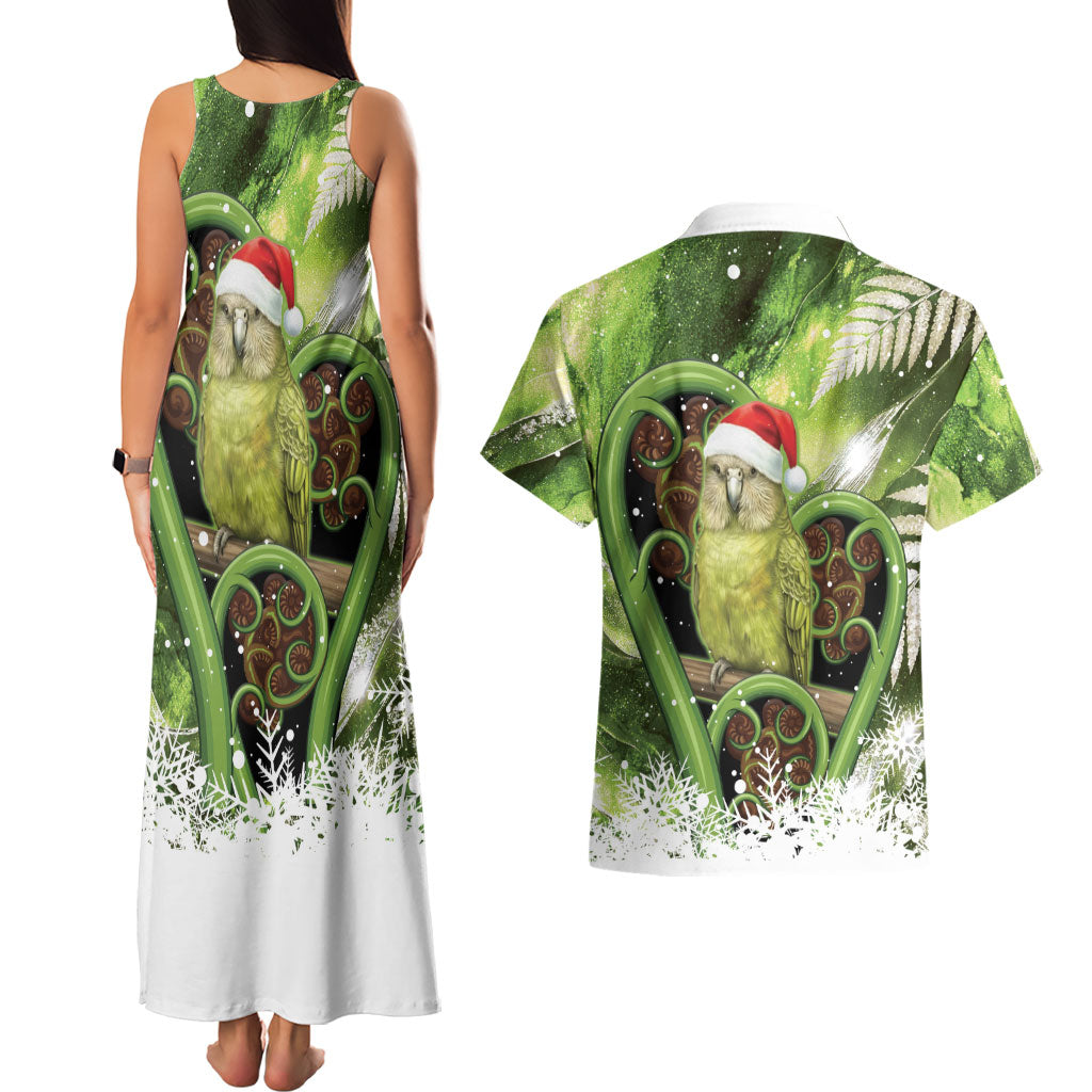 Kakapo New Zealand Christmas In July Couples Matching Tank Maxi Dress and Hawaiian Shirt NZ Aroha Koru Fern Marble Vibes LT14 - Polynesian Pride