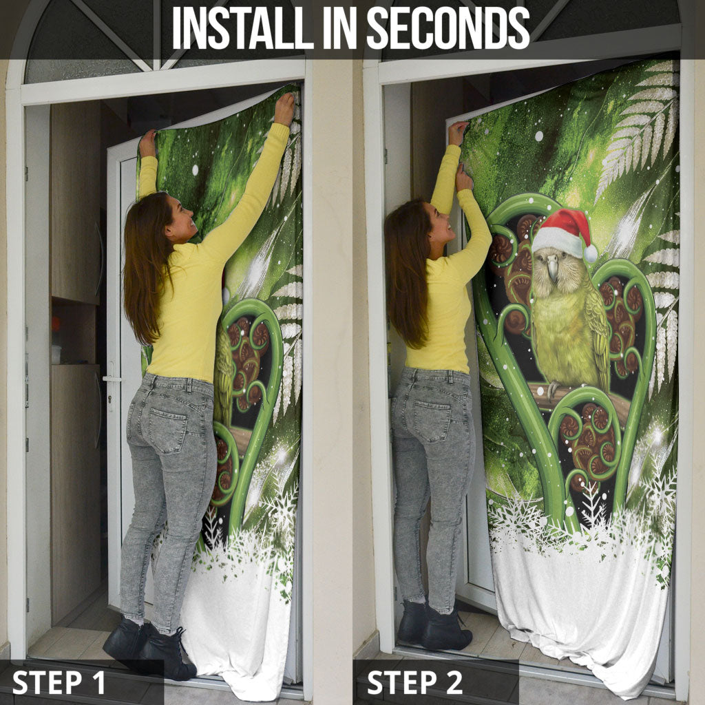 Kakapo New Zealand Christmas In July Door Cover NZ Aroha Koru Fern Marble Vibes LT14 - Polynesian Pride
