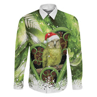 Kakapo New Zealand Christmas In July Family Matching Long Sleeve Bodycon Dress and Hawaiian Shirt NZ Aroha Koru Fern Marble Vibes LT14 Dad's Shirt - Long Sleeve Green - Polynesian Pride