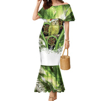 Kakapo New Zealand Christmas In July Family Matching Mermaid Dress and Hawaiian Shirt NZ Aroha Koru Fern Marble Vibes LT14 Mom's Dress Green - Polynesian Pride