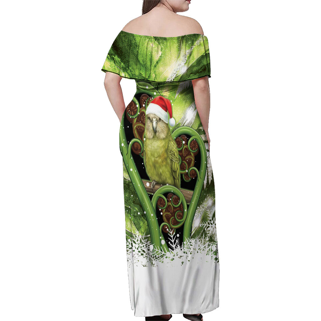Kakapo New Zealand Christmas In July Family Matching Off Shoulder Maxi Dress and Hawaiian Shirt NZ Aroha Koru Fern Marble Vibes LT14 - Polynesian Pride