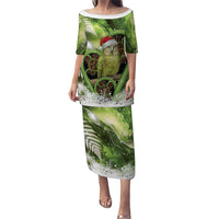 Kakapo New Zealand Christmas In July Family Matching Puletasi and Hawaiian Shirt NZ Aroha Koru Fern Marble Vibes LT14 Mom's Dress Green - Polynesian Pride