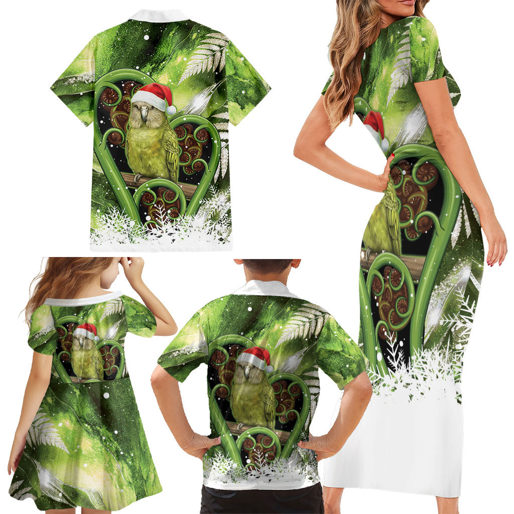 Kakapo New Zealand Christmas In July Family Matching Short Sleeve Bodycon Dress and Hawaiian Shirt NZ Aroha Koru Fern Marble Vibes LT14 - Polynesian Pride