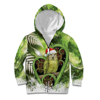 Kakapo New Zealand Christmas In July Kid Hoodie NZ Aroha Koru Fern Marble Vibes LT14 Zip Hoodie Green - Polynesian Pride