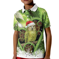 Kakapo New Zealand Christmas In July Kid Polo Shirt NZ Aroha Koru Fern Marble Vibes LT14 Kid Green - Polynesian Pride