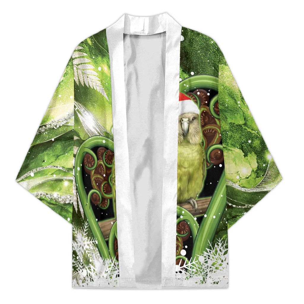 Kakapo New Zealand Christmas In July Kimono NZ Aroha Koru Fern Marble Vibes LT14 Unisex Green - Polynesian Pride