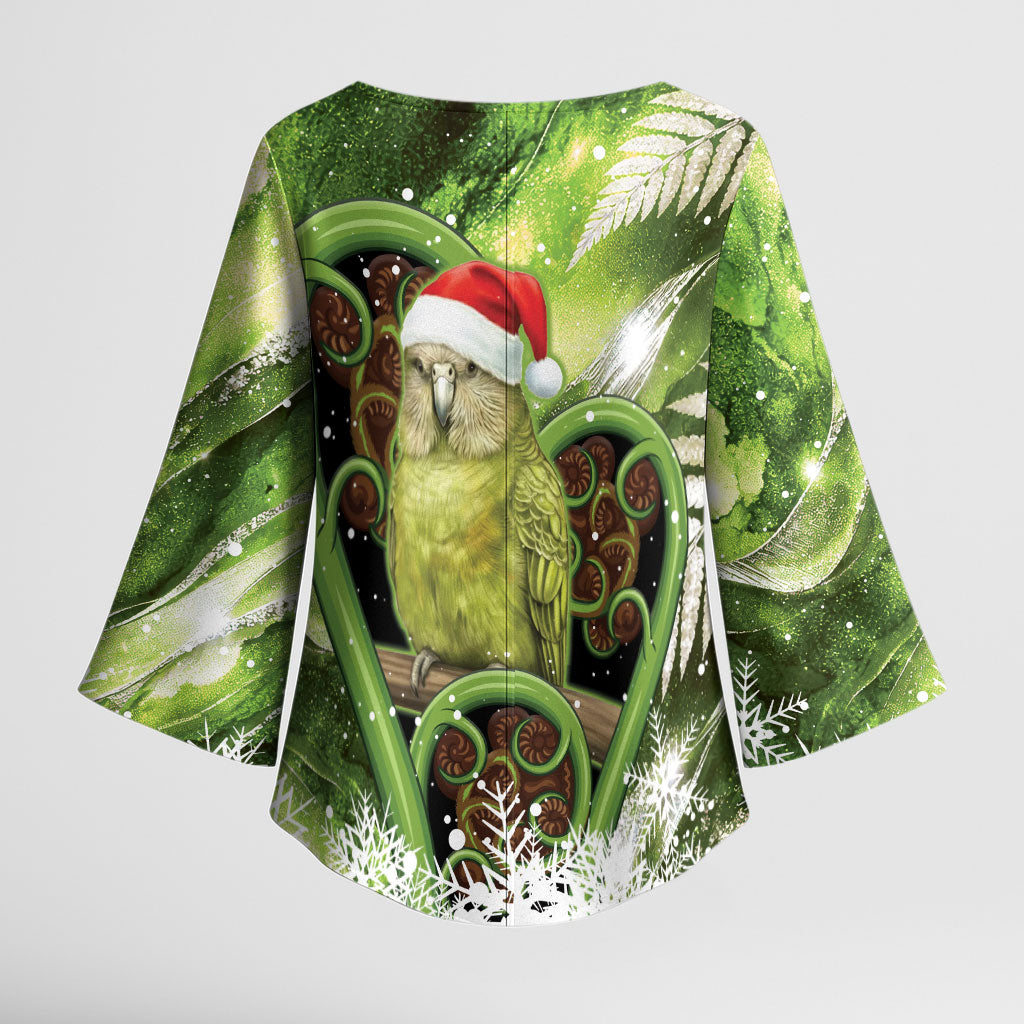 Kakapo New Zealand Christmas In July Kimono Sleeve Blouse NZ Aroha Koru Fern Marble Vibes LT14 - Polynesian Pride