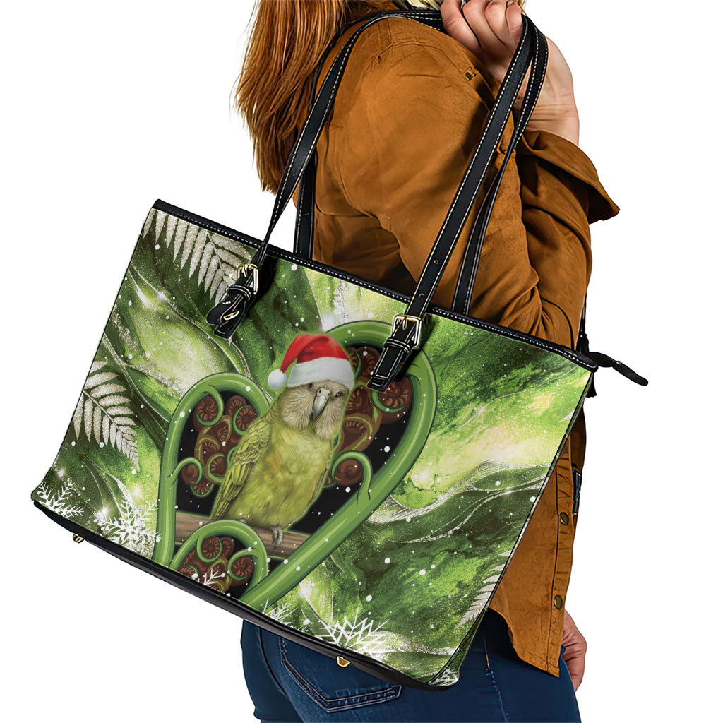 Kakapo New Zealand Christmas In July Leather Tote Bag NZ Aroha Koru Fern Marble Vibes LT14 - Polynesian Pride