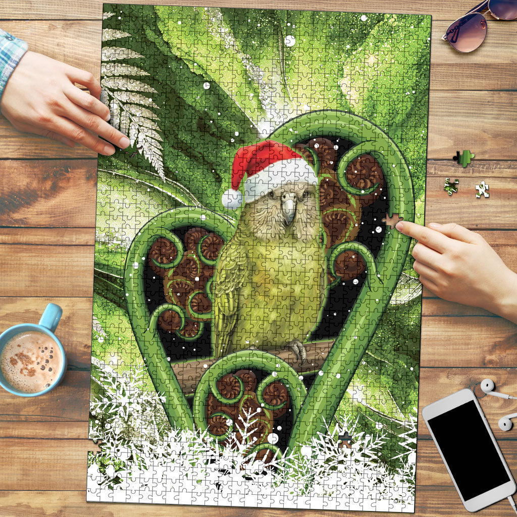 Kakapo New Zealand Christmas In July Puzzle NZ Aroha Koru Fern Marble Vibes LT14 Green - Polynesian Pride